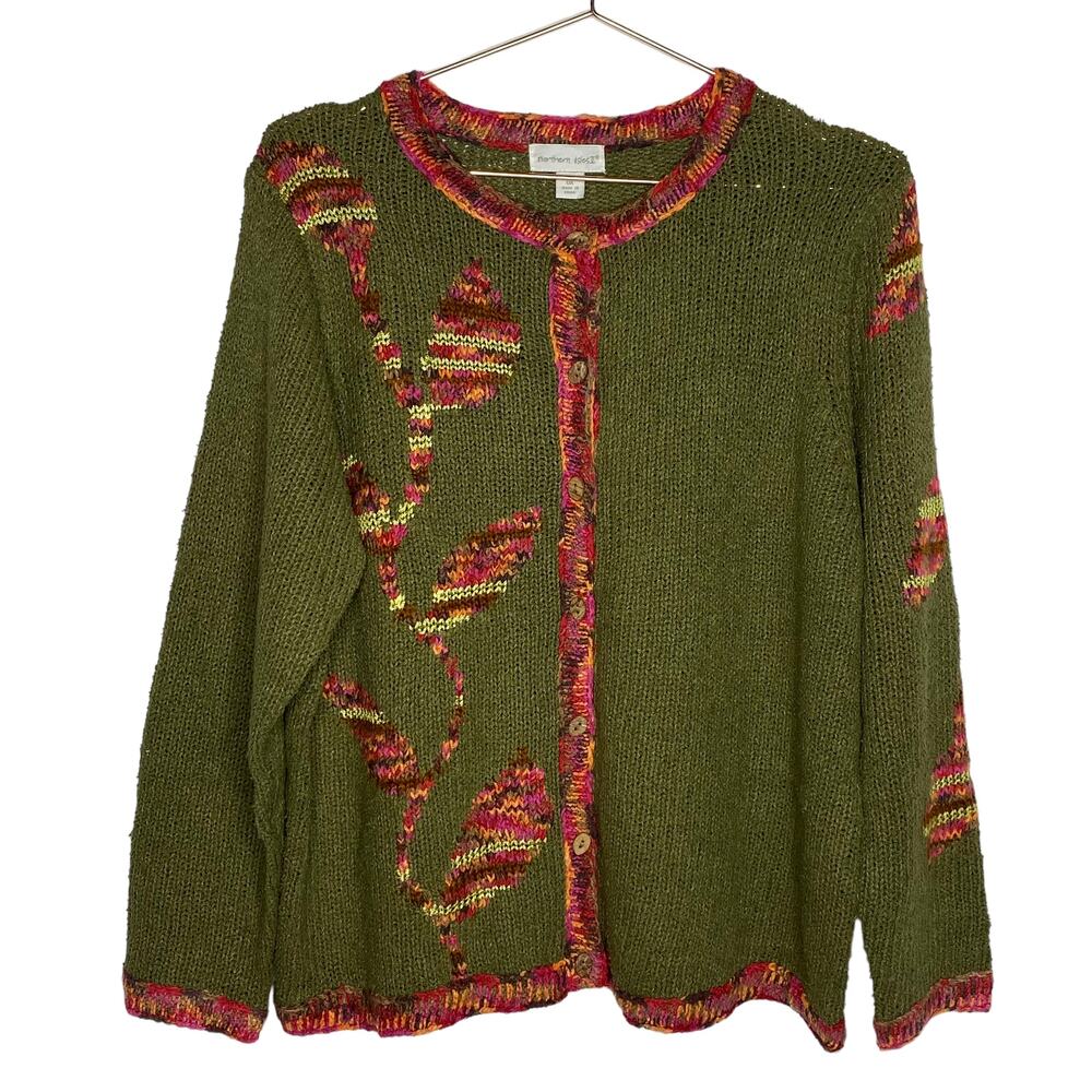 Northern Isles II Womens Size 0X Green Button Up‎ Cardigan Sweater Silk Blend